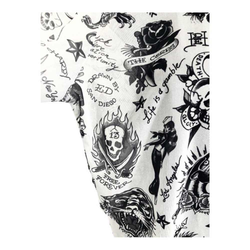 Ed Hardy white iconic Ed Hardy designs printed long‎ sleeve sheer top size large - Picture 10 of 14
